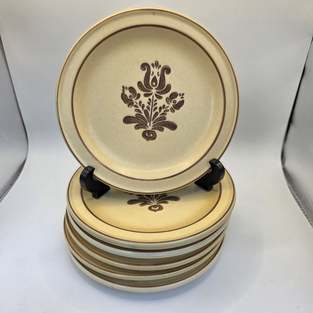 Pfaltzgraff Village Salad Plates Set of 6 Brown Floral Stoneware USA NOTE